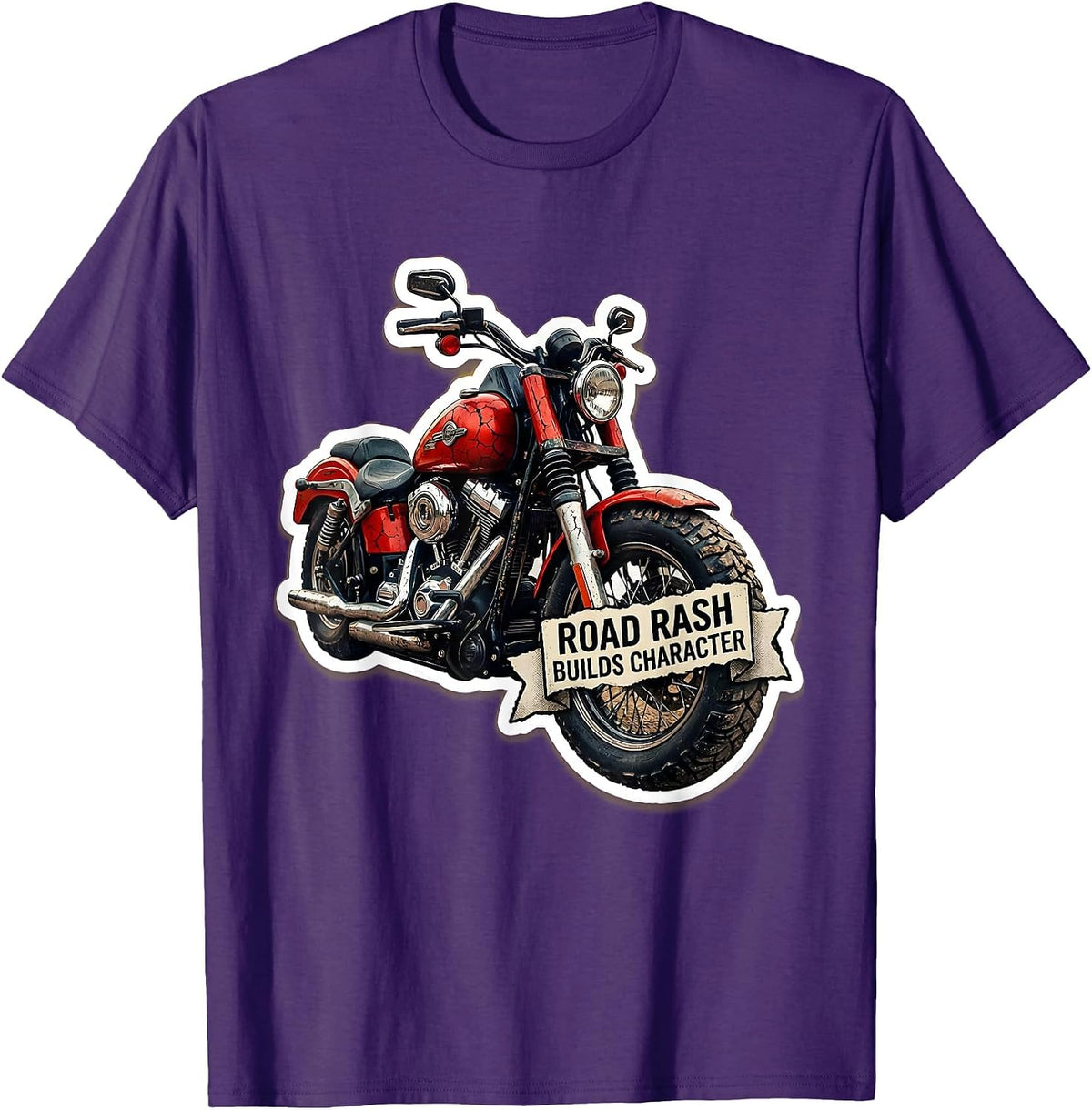 Men's Road Rash Builds Character Motorcycle Design T-Shirt - Purple