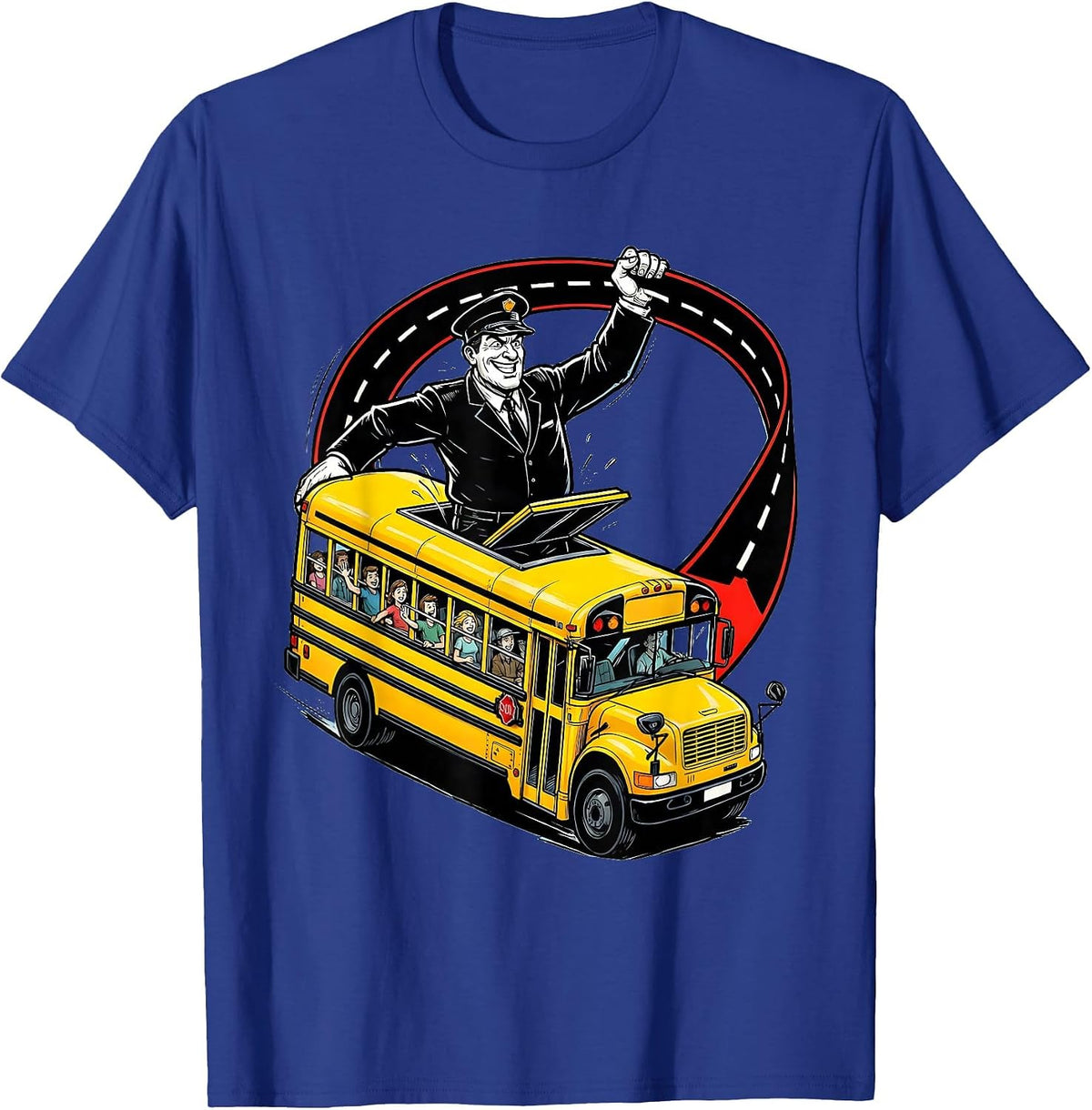 Oversized Cartoon Bus Driver Novelty School Bus Lover T-Shirt - Royal Blue