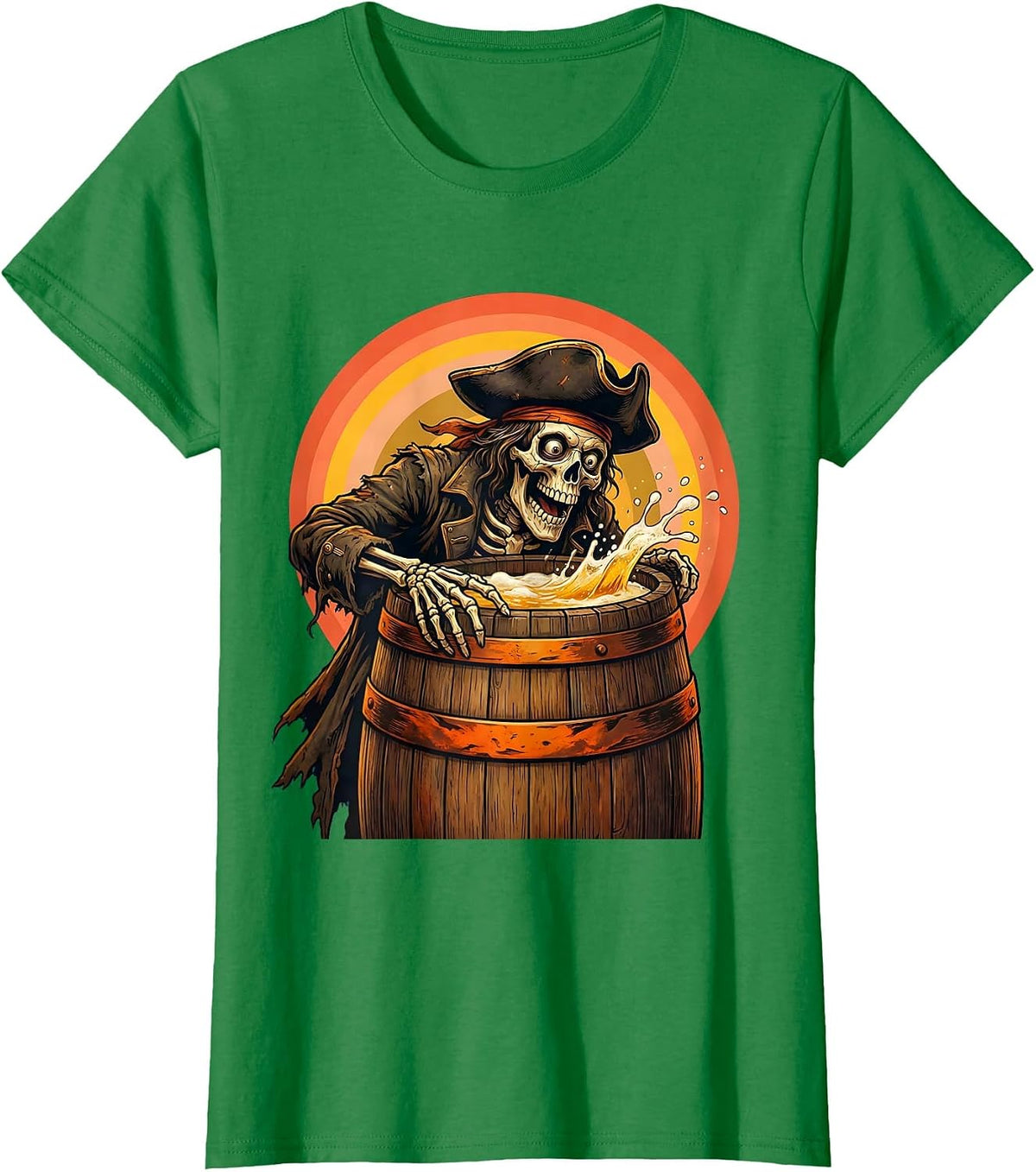 Women's Skeleton Pirate Beer Barrel Discovery Graphic T-Shirt - Kelly Green