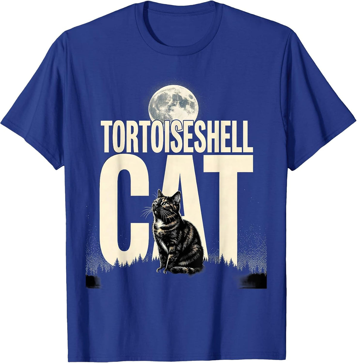 Men's Tortoiseshell Cat Howling at Moon Vintage Retro Cat Lover T-Shirt - Royal Blue