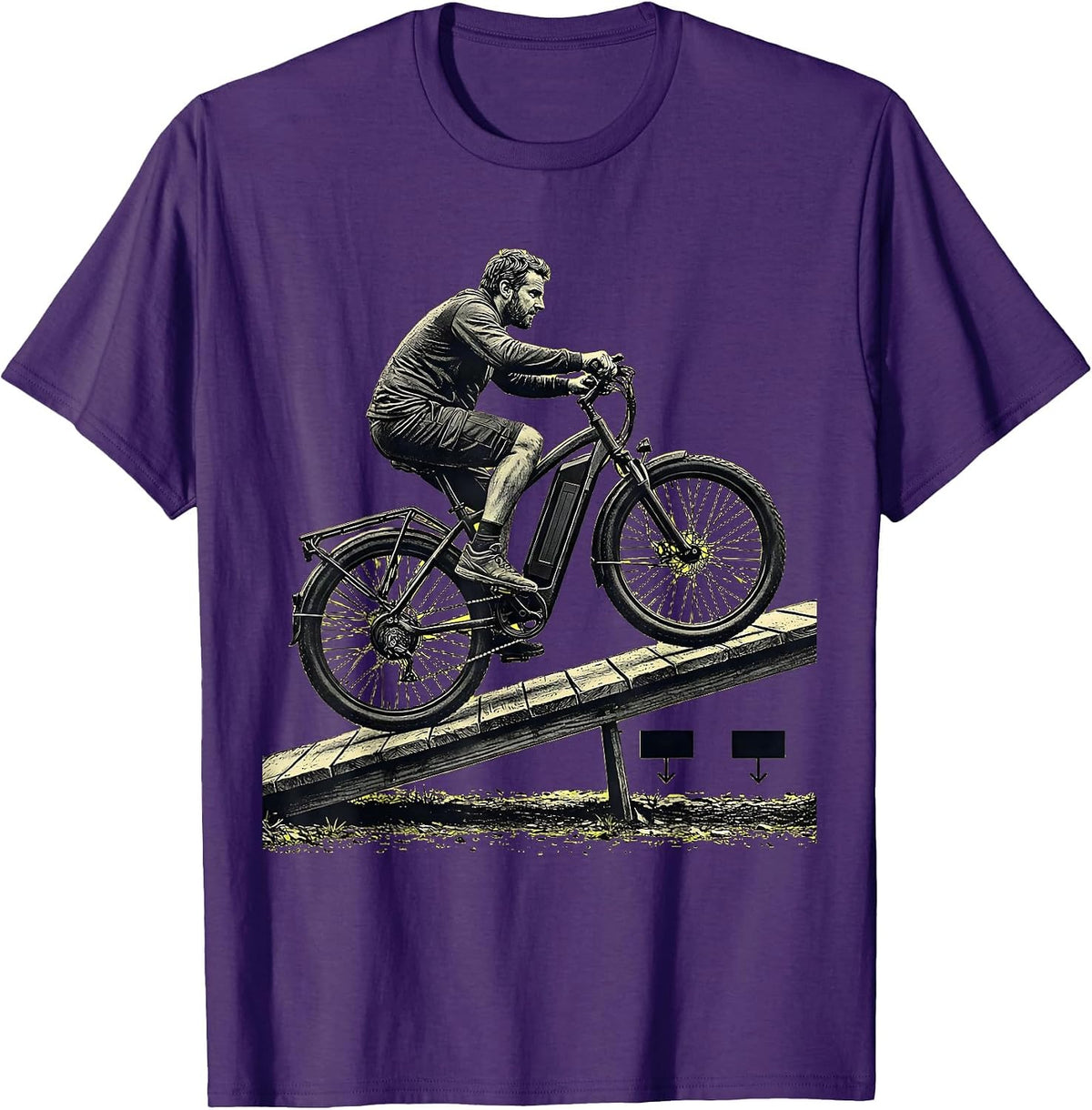 Men's Old Guy On An E-Bike Stencil Graphic Cycling Humor T-Shirt - Purple