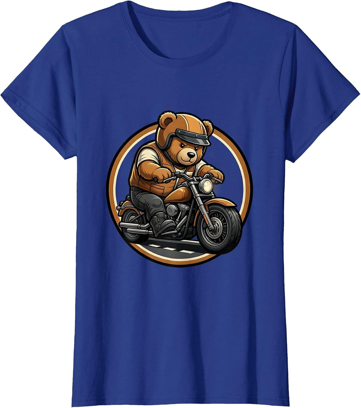 Women's Teddy Bear Motorcycle Open Road Graphic Tee T-Shirt - Royal Blue