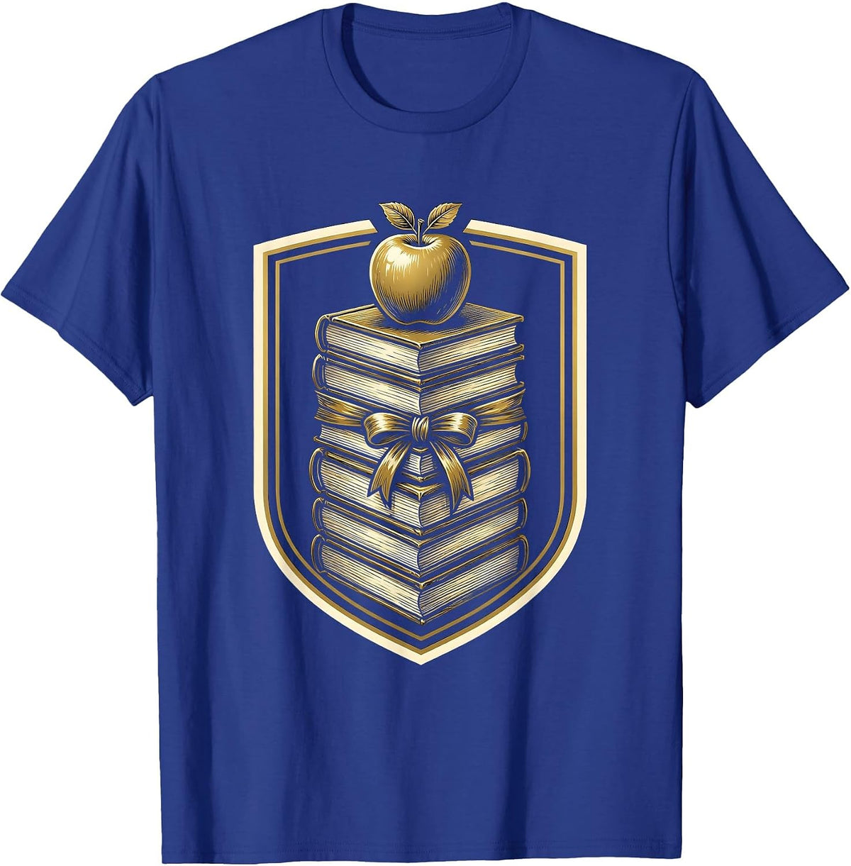 Middle School Teacher Stacked Books Apple Graphic T-Shirt - Royal Blue