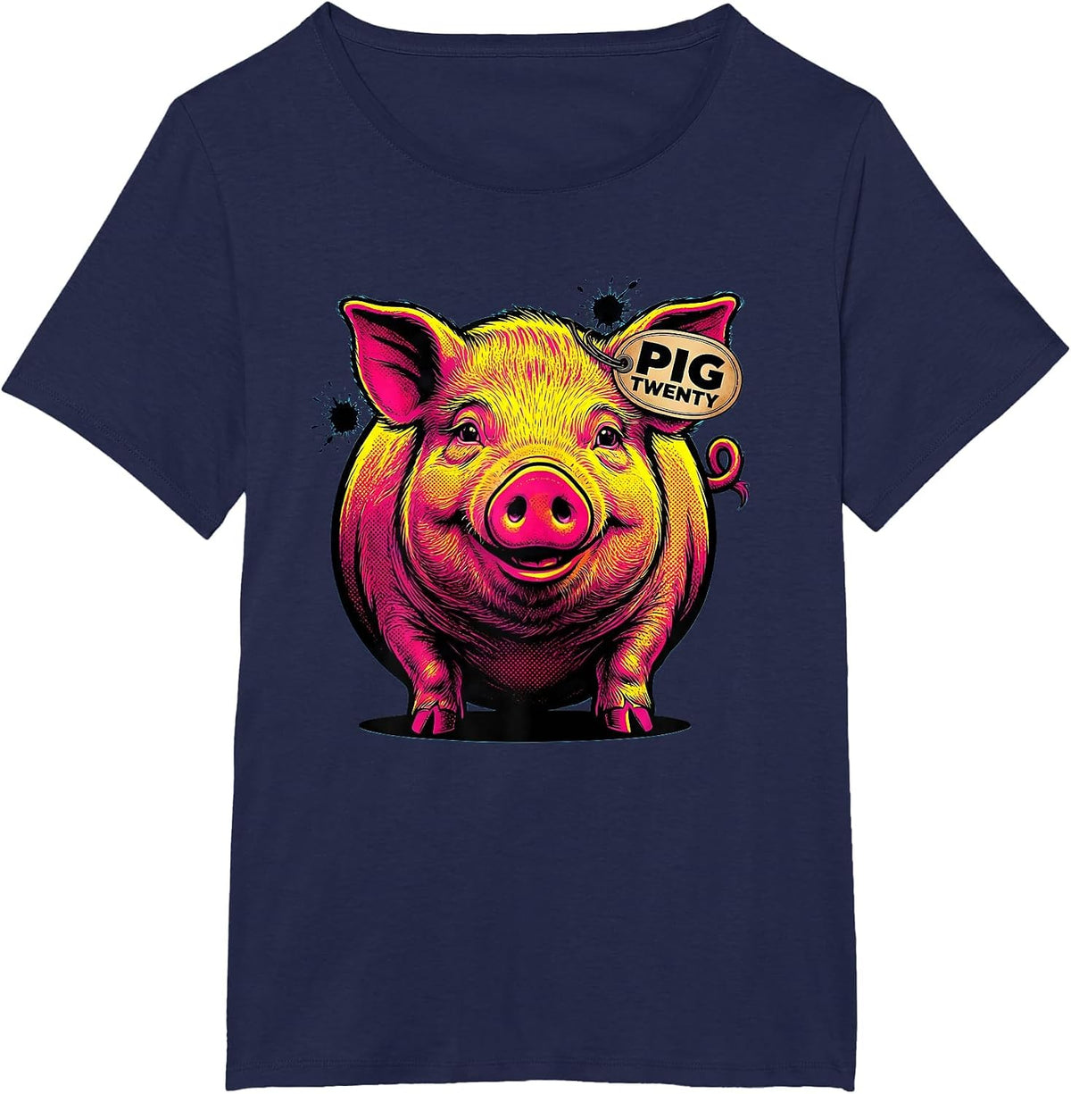 Women's Pig Twenty Pop Art Funny Pig Lover Novelty Humor T-Shirt - Navy Blue