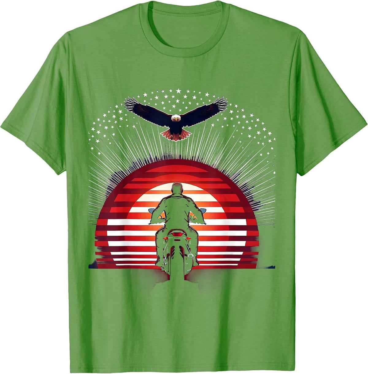 Men's Freedom Lone Rider Motorcycle Sunset Graphic T-Shirt - Grass Green