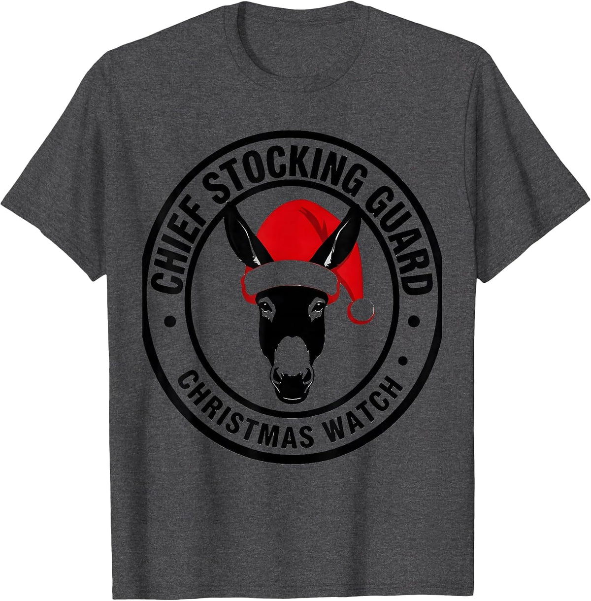 Chief Stocking Guard Christmas Watch Donkey Santa Hat T-Shirt - Dark Heather Grey