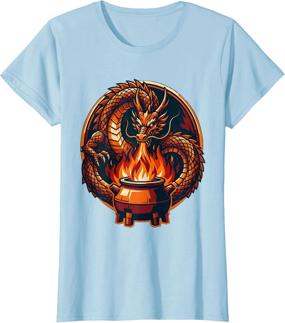 Dragon Brewer Fire Breathing Beer Kettle Graphic T-Shirt - Baby Blue