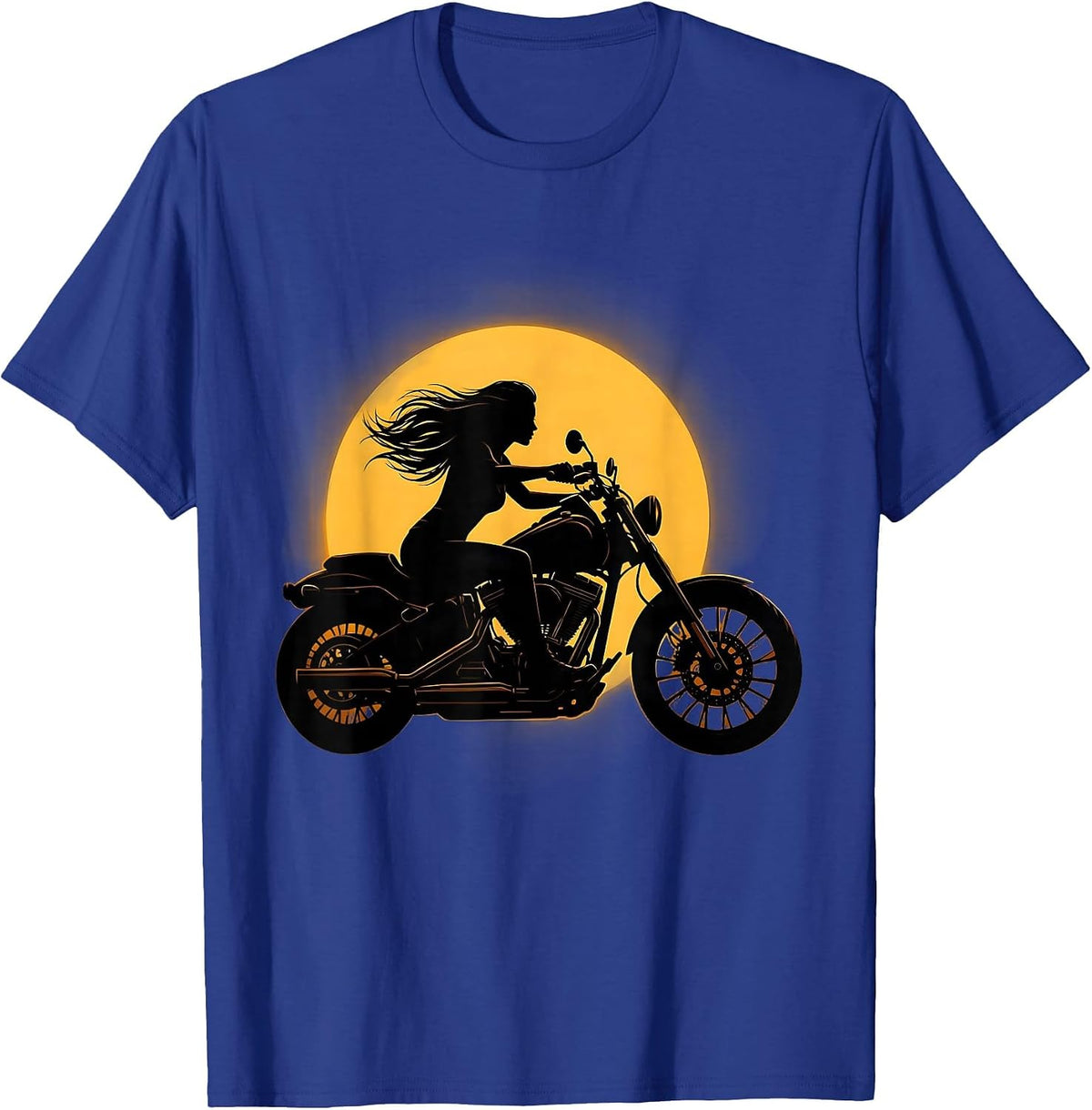 Blazing Sunset Silhouette Motorcycle Rider Graphic T-Shirt - Royal Blue