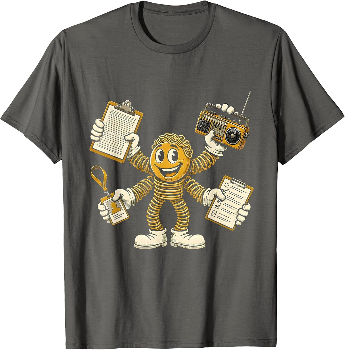 Aide Multitasking Retro Cartoon Para Normal Activities T-Shirt - Asphalt Grey