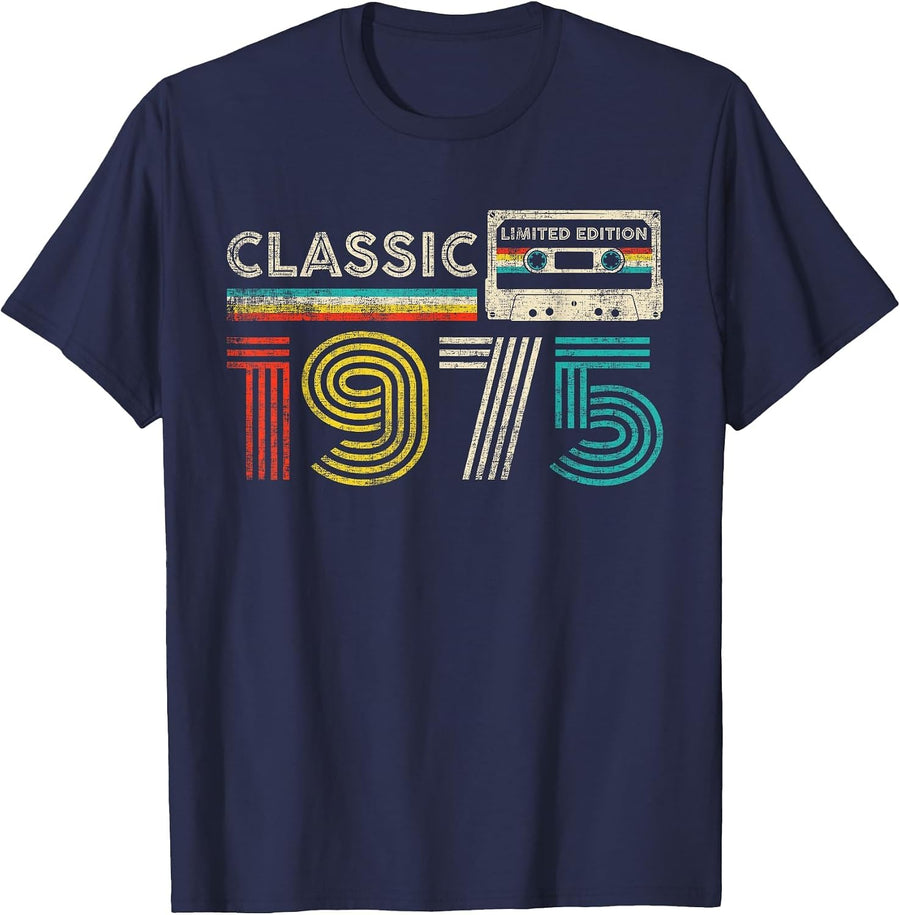 Classic 1975 Vintage 1975 Cassette Tape Men Women Birthday T-Shirt - Navy Blue
