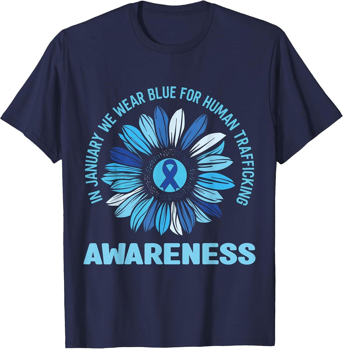January wear Blue Ribbon Against Human Trafficking Awareness T-Shirt - Navy Blue