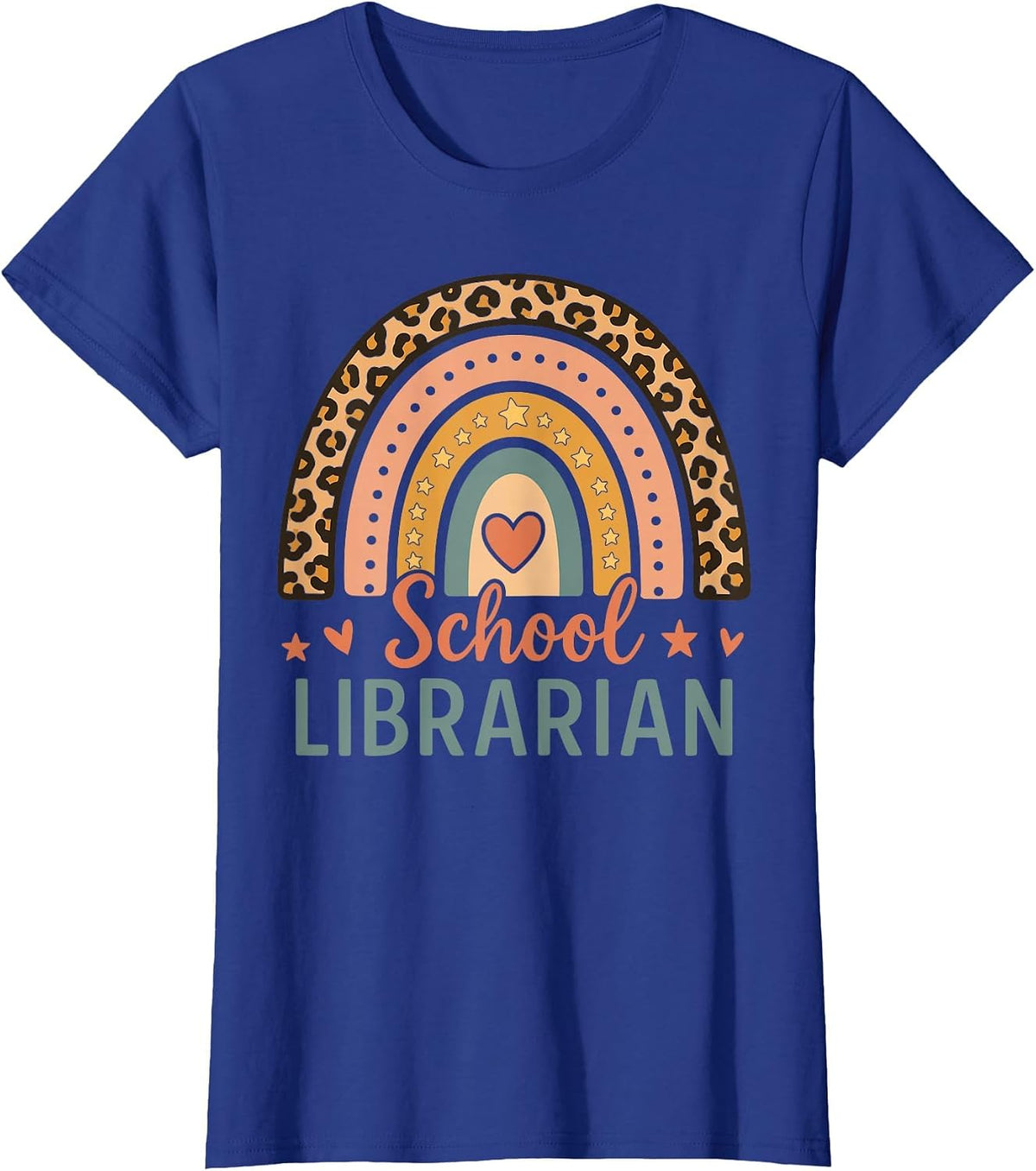 Cute School Librarian Rainbow Leopard Print Funny Librarian T-Shirt - Royal Blue