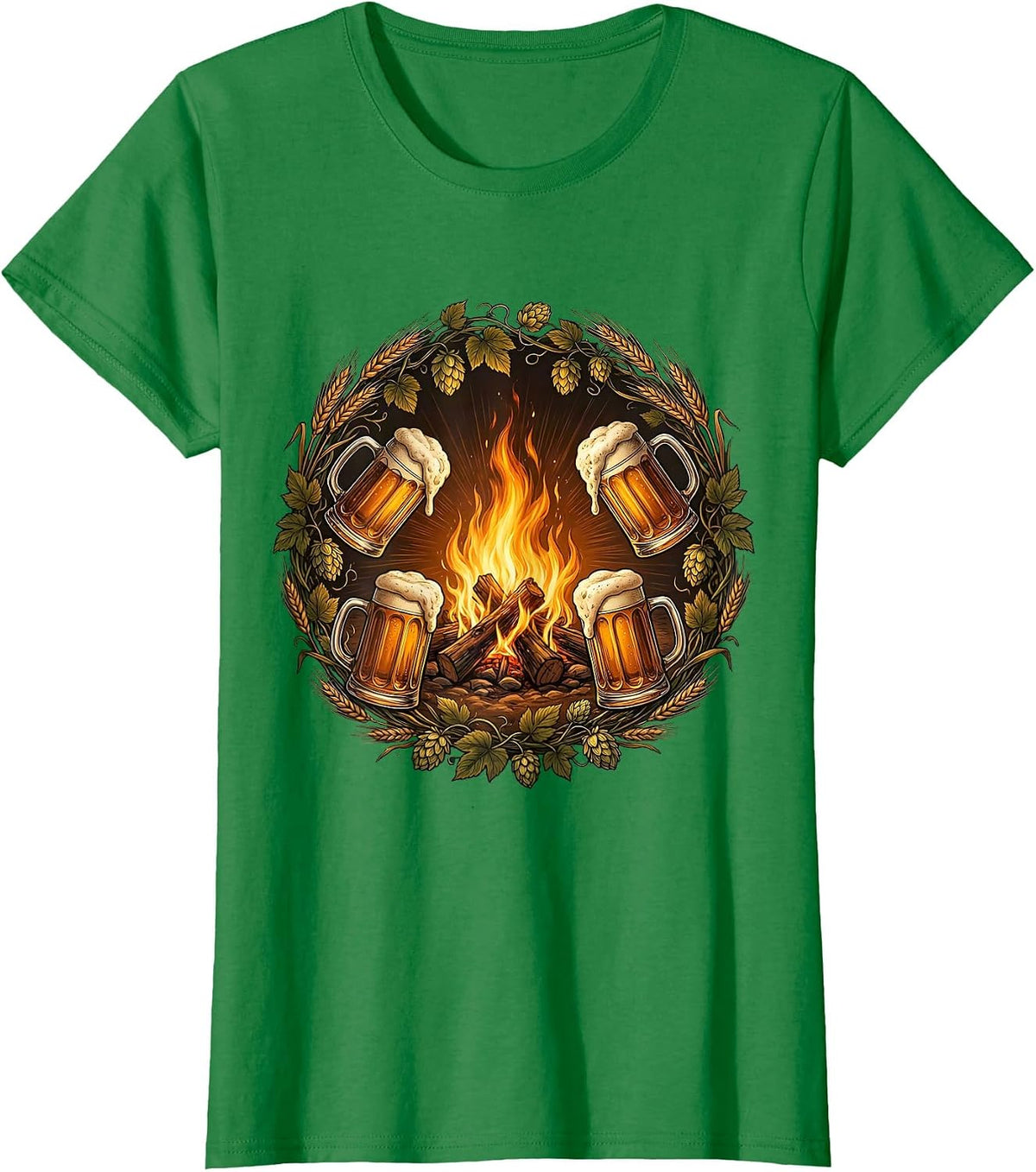 Women's Prost Campfire Mug Raise Illustration T-Shirt - Kelly Green