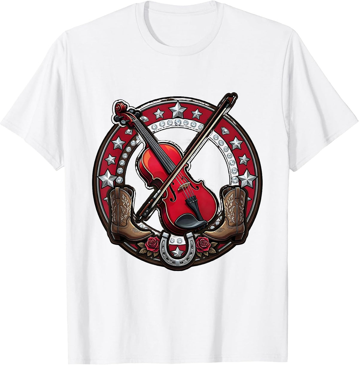 Men's Country Music Fiddle Player Saloon Stage T-Shirt - White