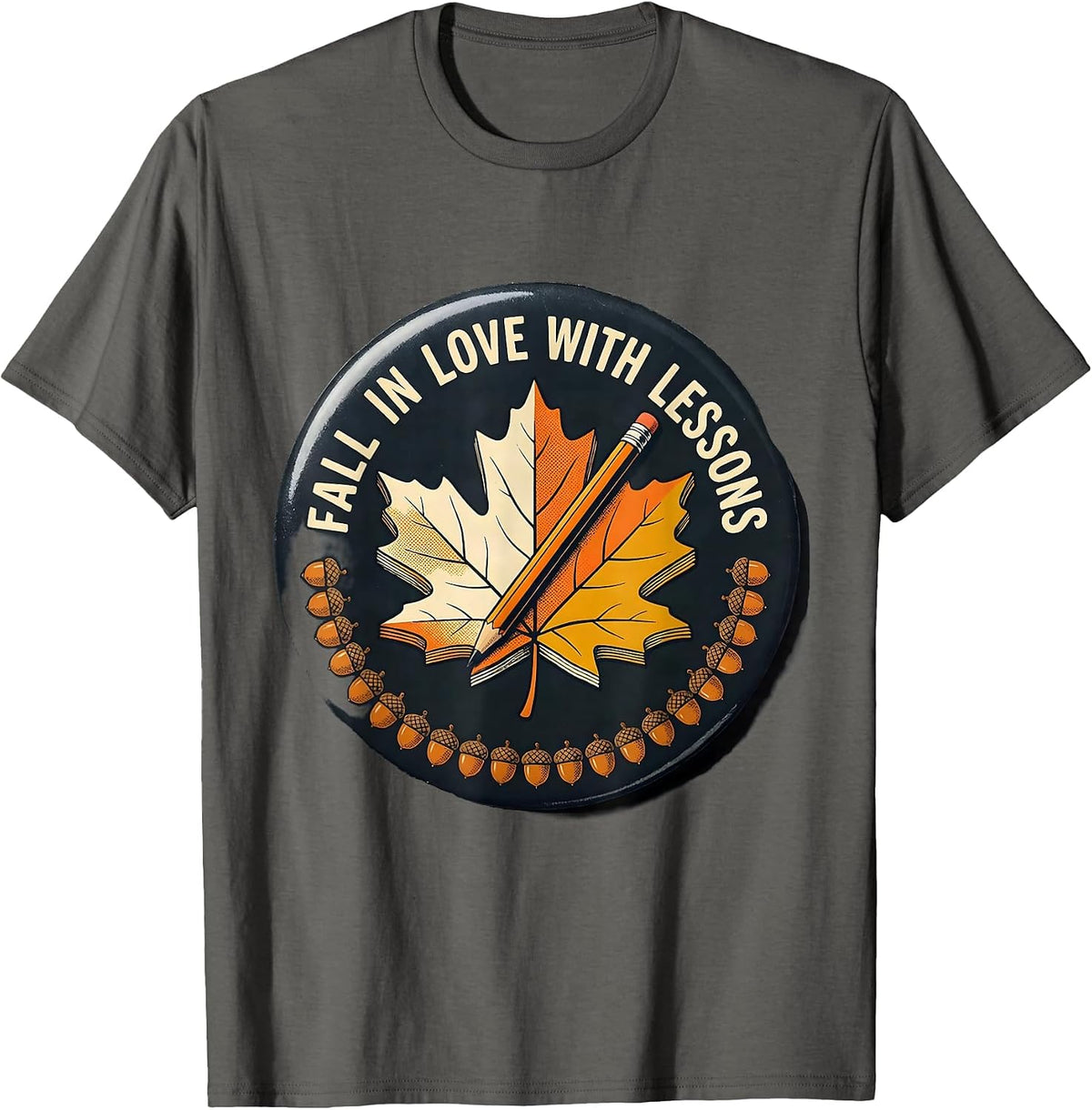 Fall In Love With Lessons Retro Teacher Autumn Halloween T-Shirt - Asphalt Grey