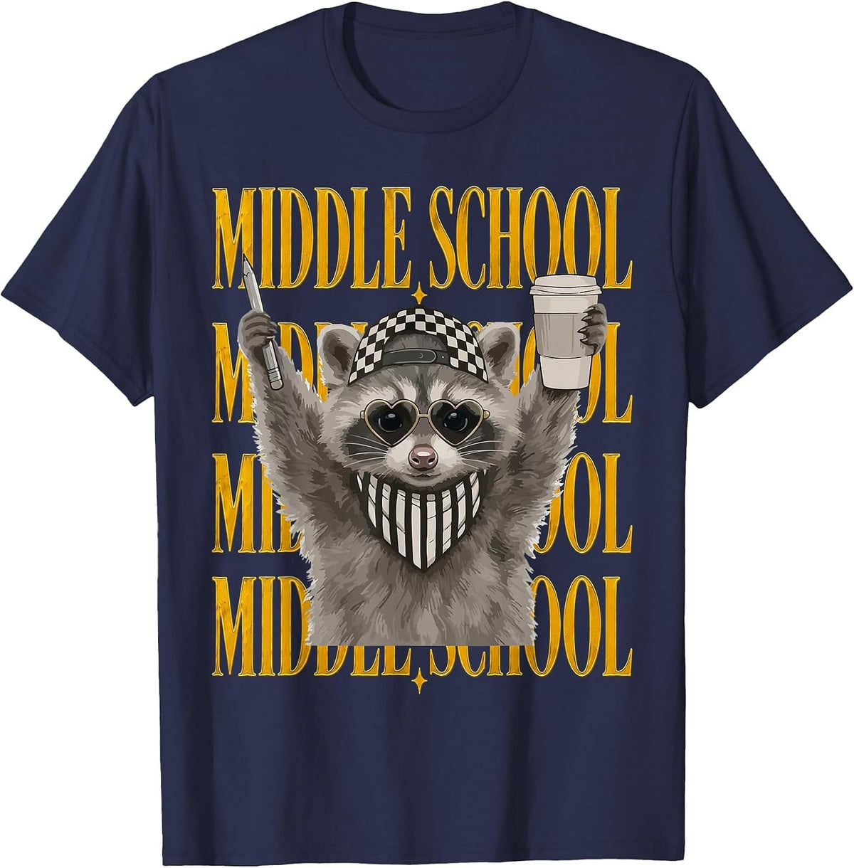 Middle School Teacher Feral Raccoon Back to School Student T-Shirt - Navy Blue