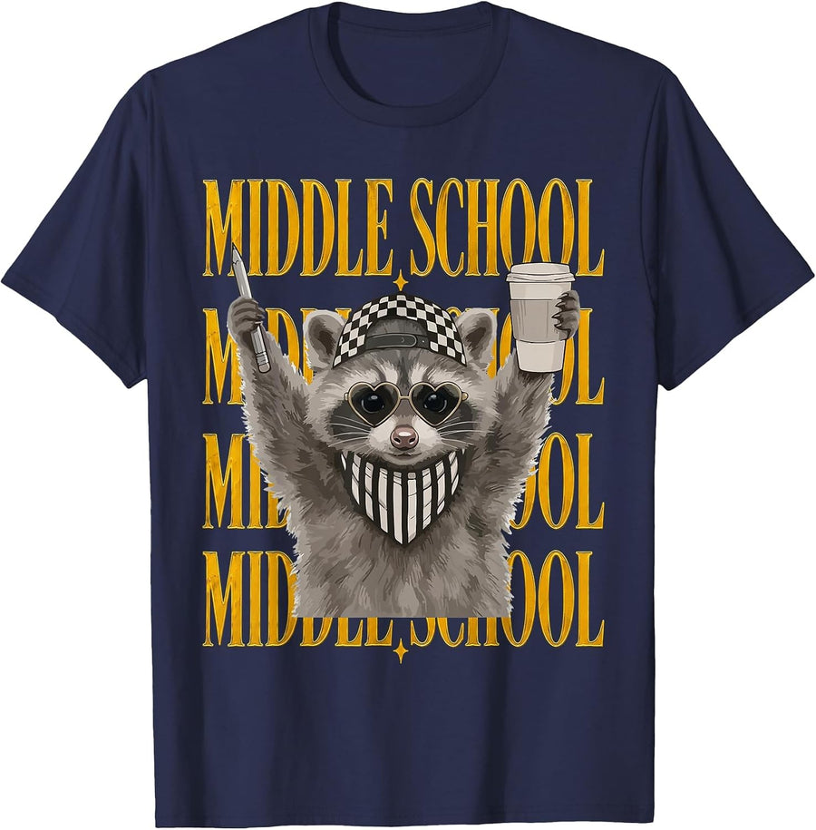 Middle School Teacher Feral Raccoon Back to School Student T-Shirt - Navy Blue