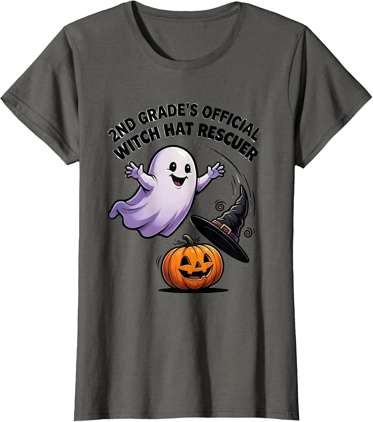 Women's 2nd Grade's Official Witch Hat Rescuer Spooky Second Grade T-Shirt - Asphalt Grey