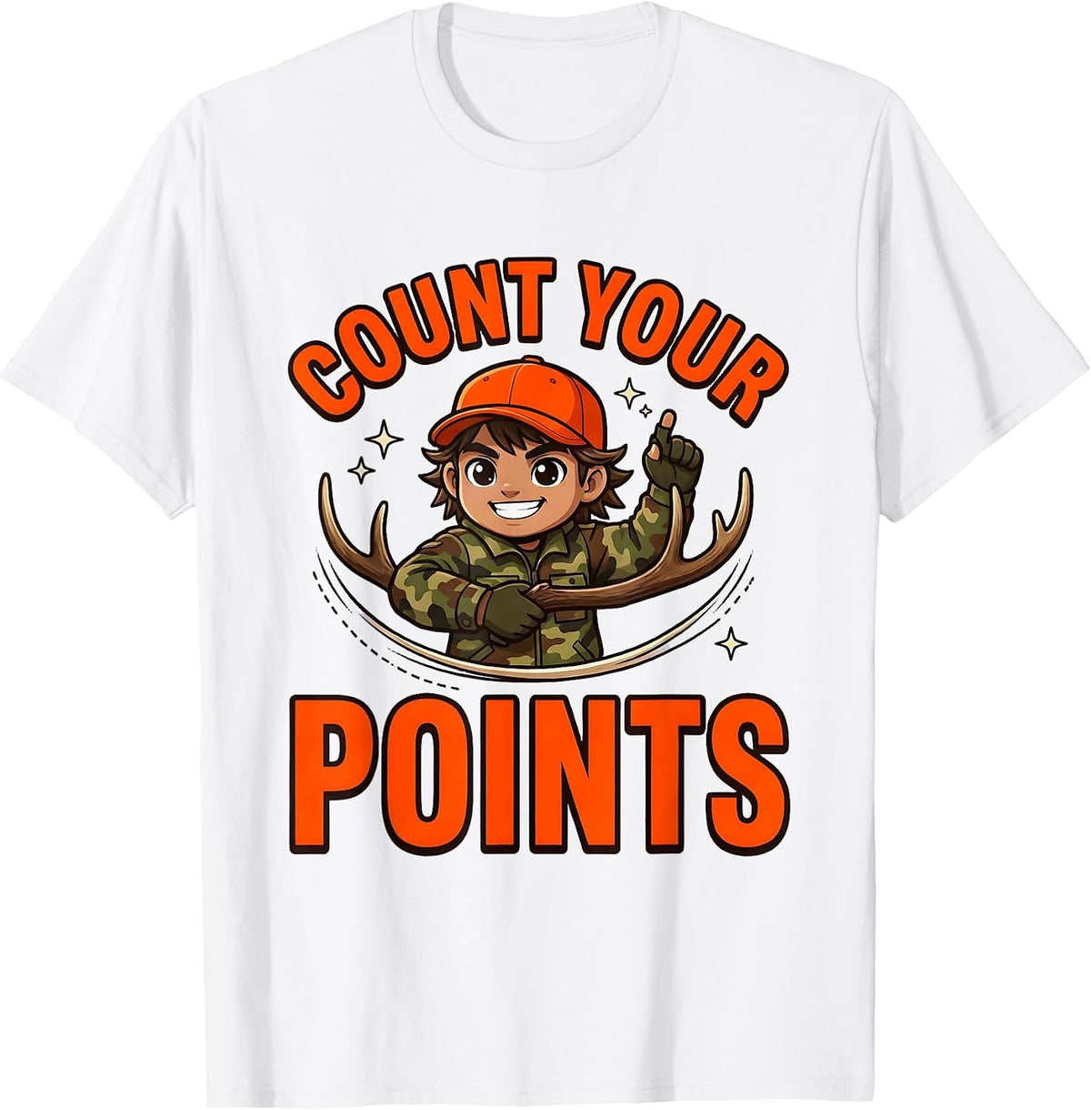 Men's COUNT YOUR POINTS Funny Deer Hunter Hunting Camp T-Shirt - White