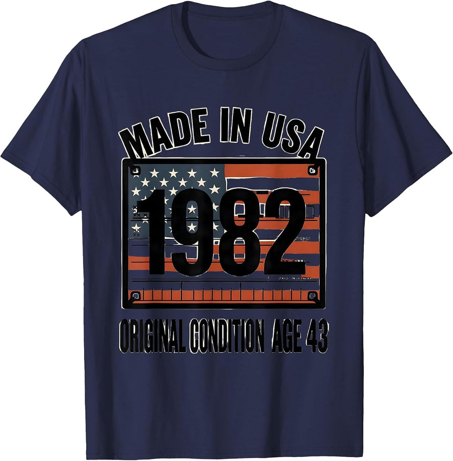 Made In USA 1982 Original Condition Age 43 Vintage T-Shirt - Navy Blue