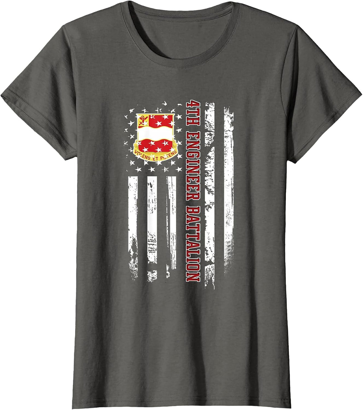 4th Engineer Battalion Veteran USA Flag Veterans Day Xmas T-Shirt - Asphalt Grey