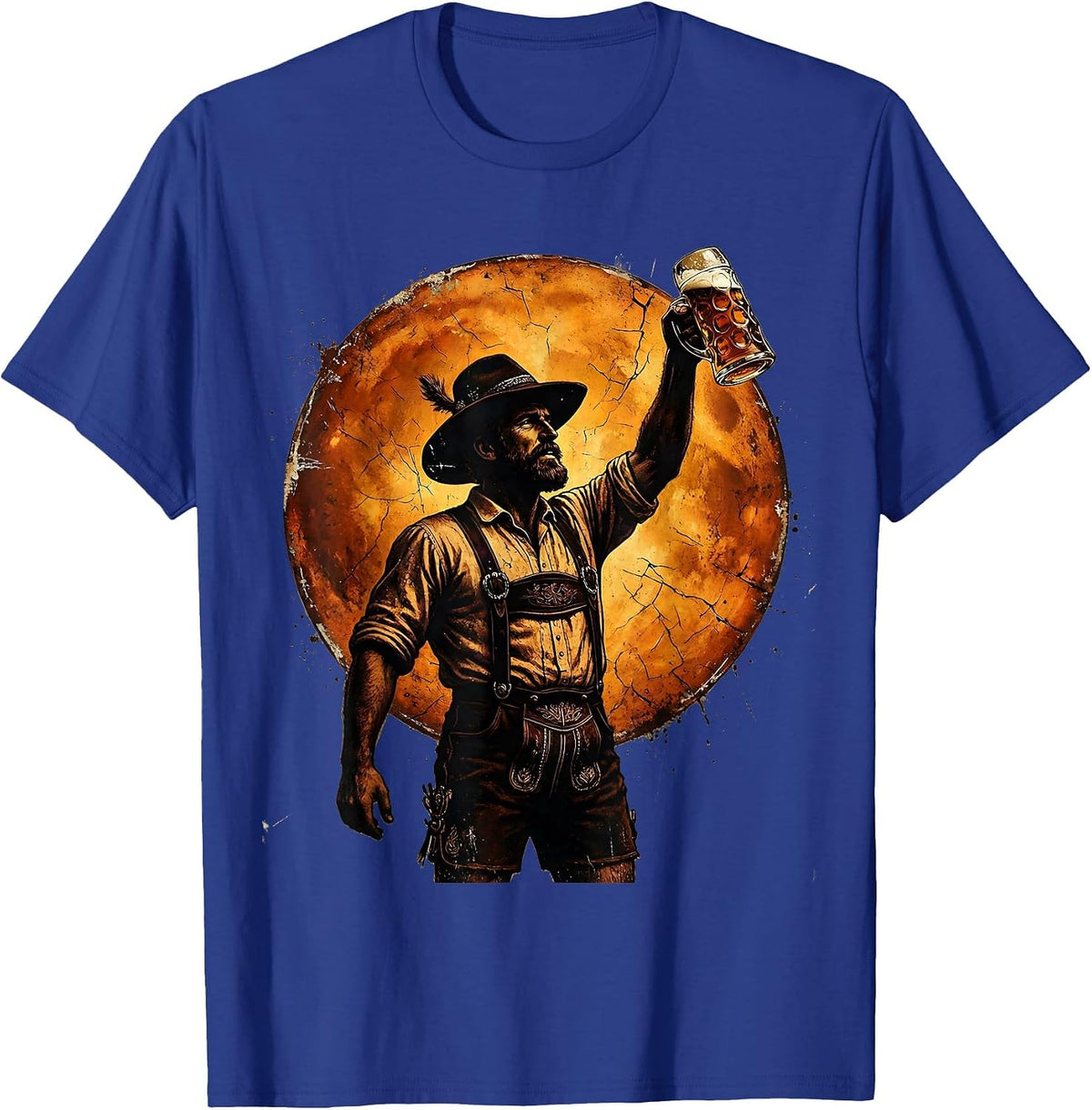 Oktoberfest Beer Silhouette Sunset Graphic T-Shirt - Royal Blue