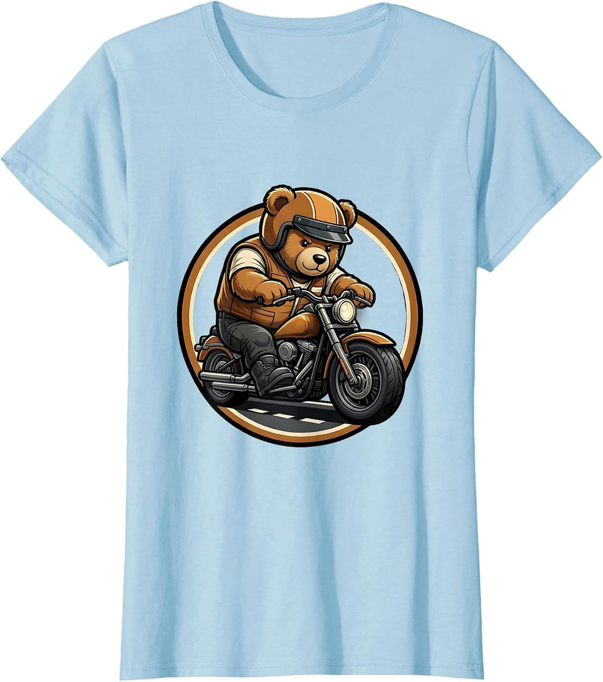 Women's Teddy Bear Motorcycle Open Road Graphic Tee T-Shirt - Baby Blue