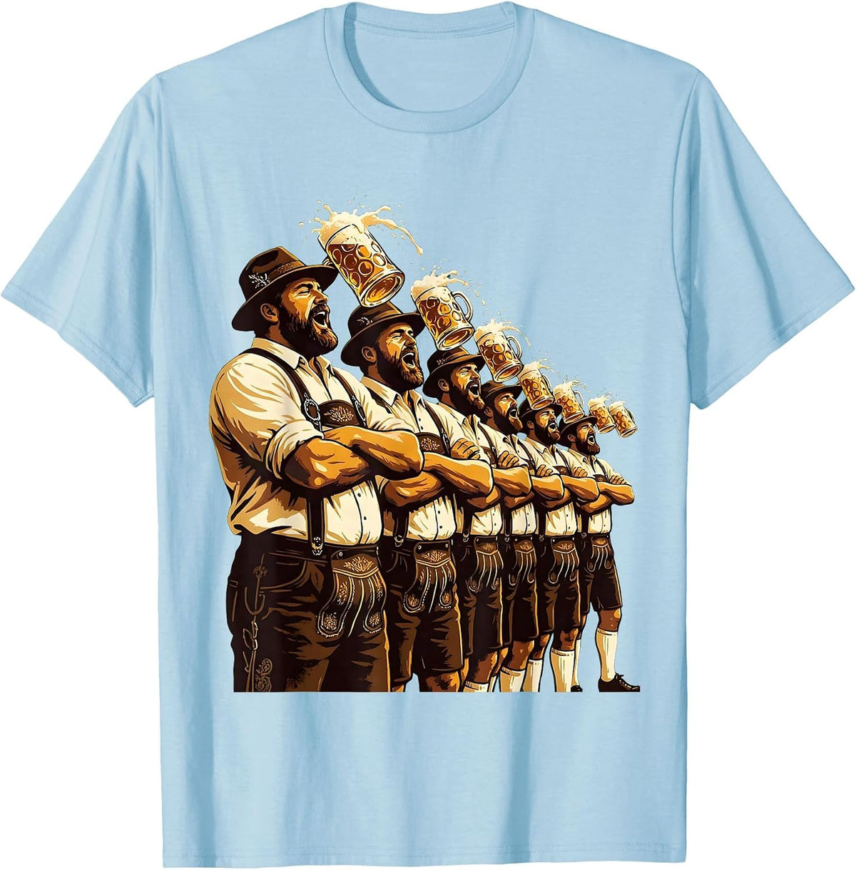 Men's Oktoberfest Arm in Arm Singing Celebration T-Shirt - Baby Blue