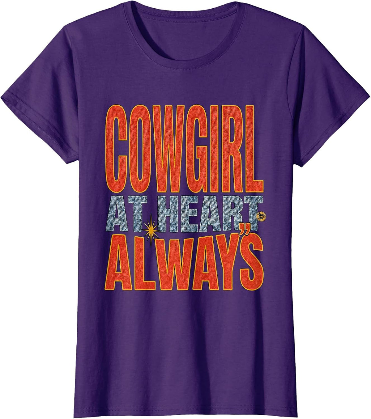 Women's Cowgirl At Heart Always Denim Western Design T-Shirt - Purple