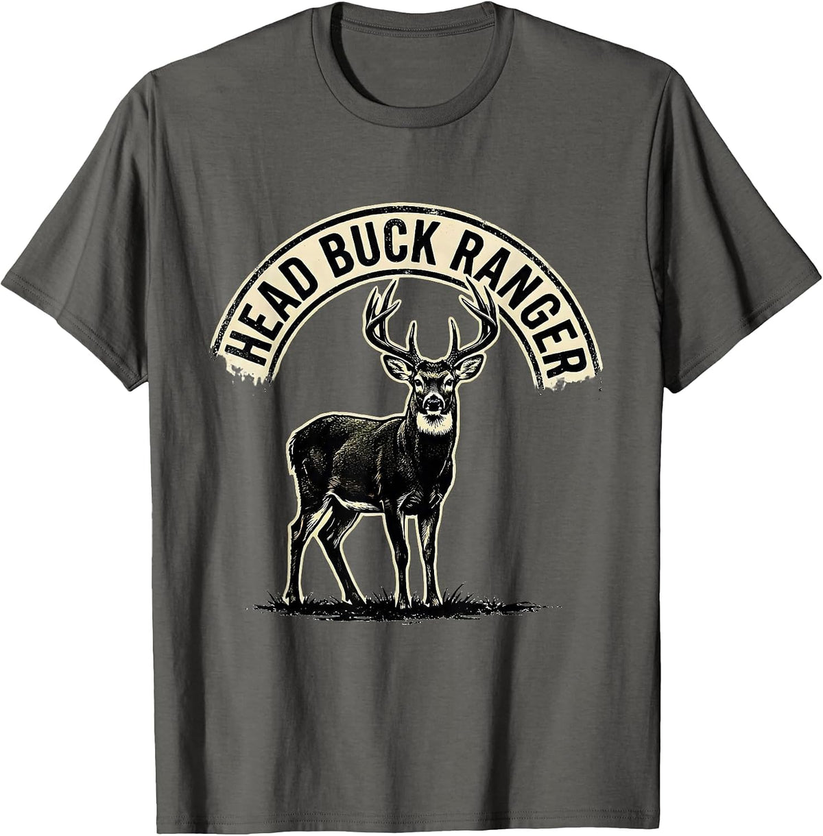 Head Buck Ranger Funny Deer Hunting Hunter Dad Gift T-Shirt - Asphalt Grey