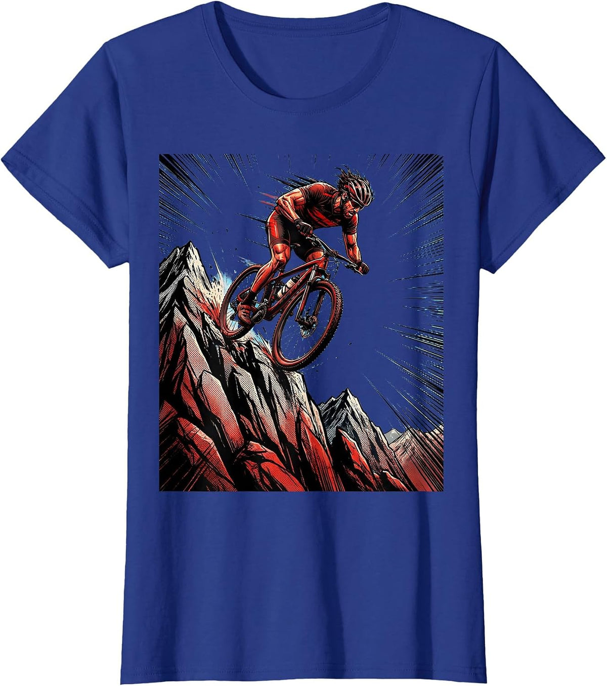 Women's Cyclist Cresting Mountain Summit Graphic T-Shirt - Royal Blue