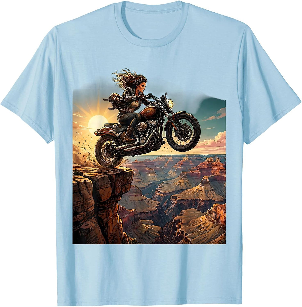 Men's Biker Canyon Leap Motorcycle Adventure Graphic T-Shirt - Baby Blue