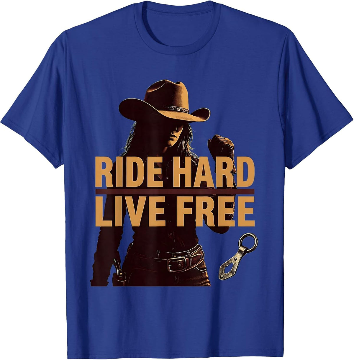 Men's Ride Hard Live Free Cowboy Western Design T-Shirt - Royal Blue