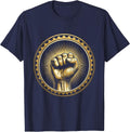 Labor Day Raised Fist Sunrise Graphic T-Shirt - Navy Blue