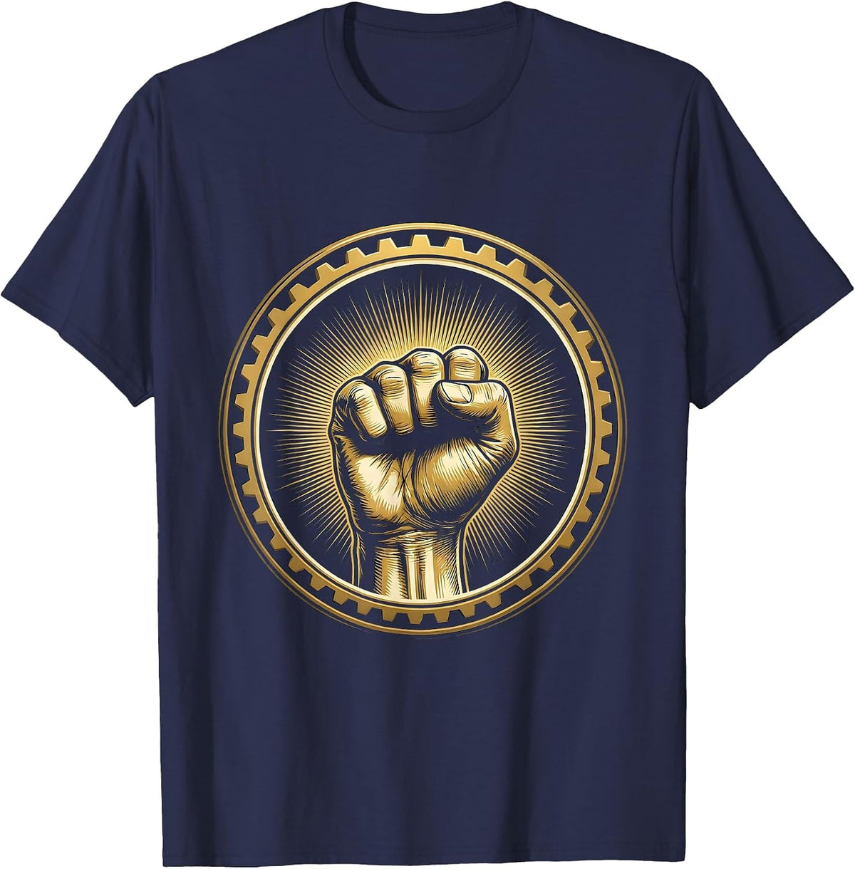 Labor Day Raised Fist Sunrise Graphic T-Shirt - Navy Blue