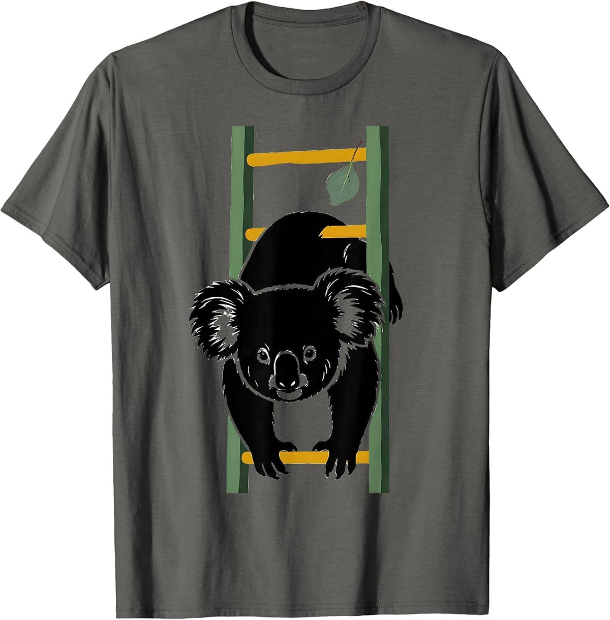 Koala On Ladder Cute Animal Lover Humor T-Shirt - Asphalt Grey