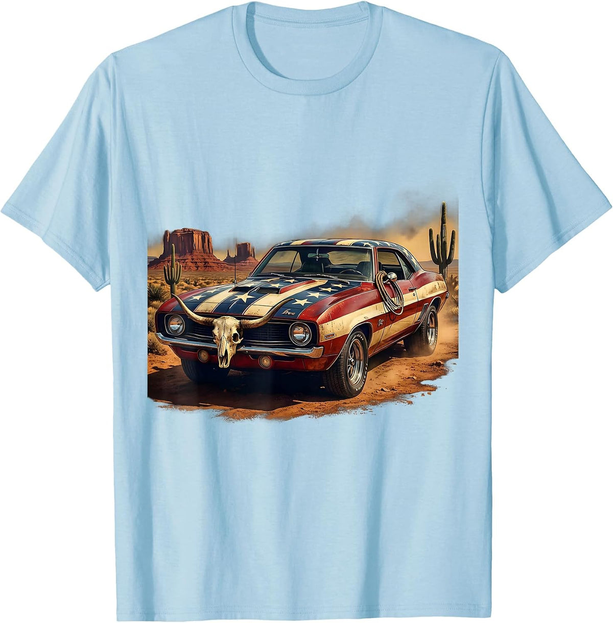 Patriotic Muscle Car Red White and Blue Design T-Shirt - Baby Blue