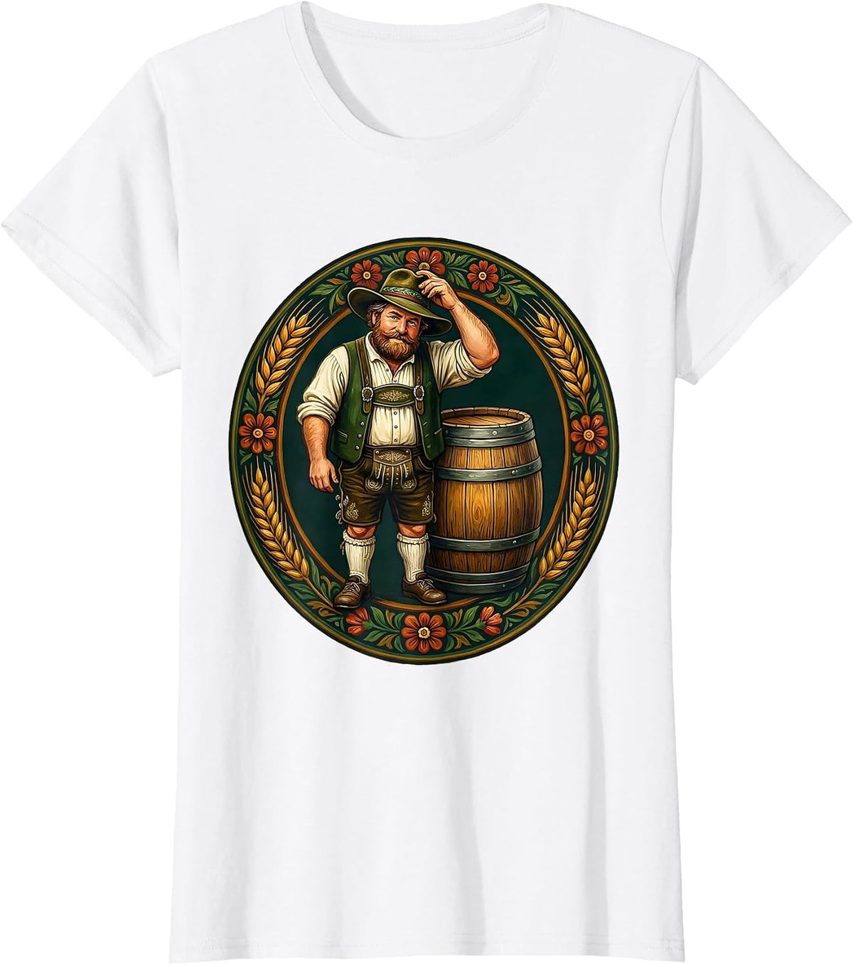 Oktoberfest Keg Hat Tip Illustration T-Shirt - White
