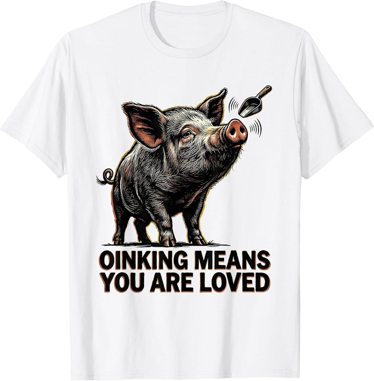 Men's Oinking Means You Are Loved Funny Pig Lover Linocut Art T-Shirt - White