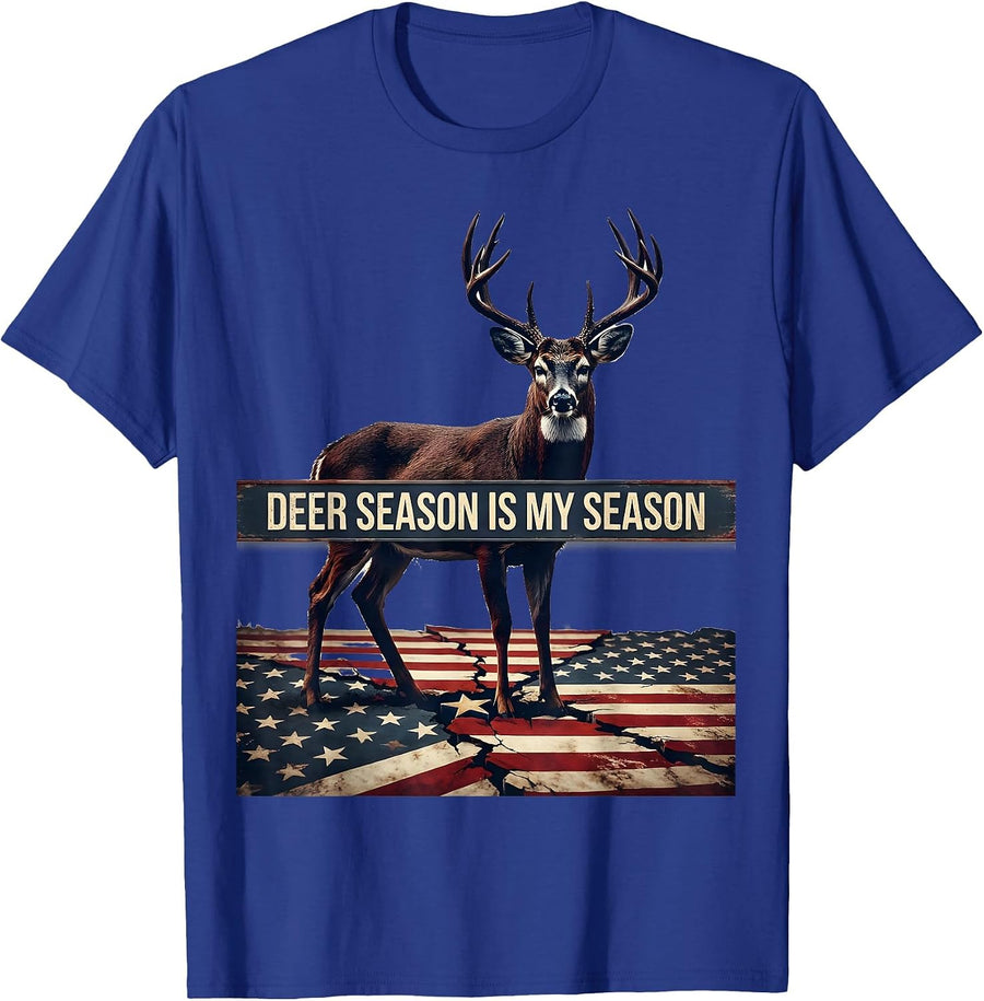 Deer Season Is My Season Camo Dad Deer Hunting Humor T-Shirt - Royal Blue
