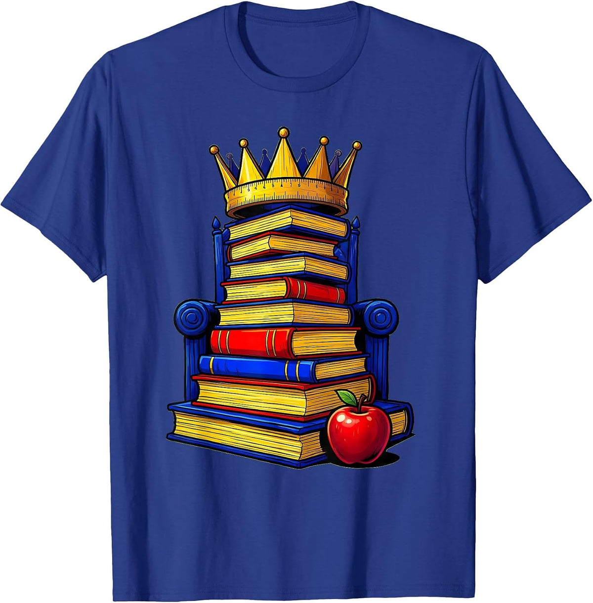 Men's 2nd Grade Teacher Ruler Crown Textbook Throne T-Shirt - Royal Blue