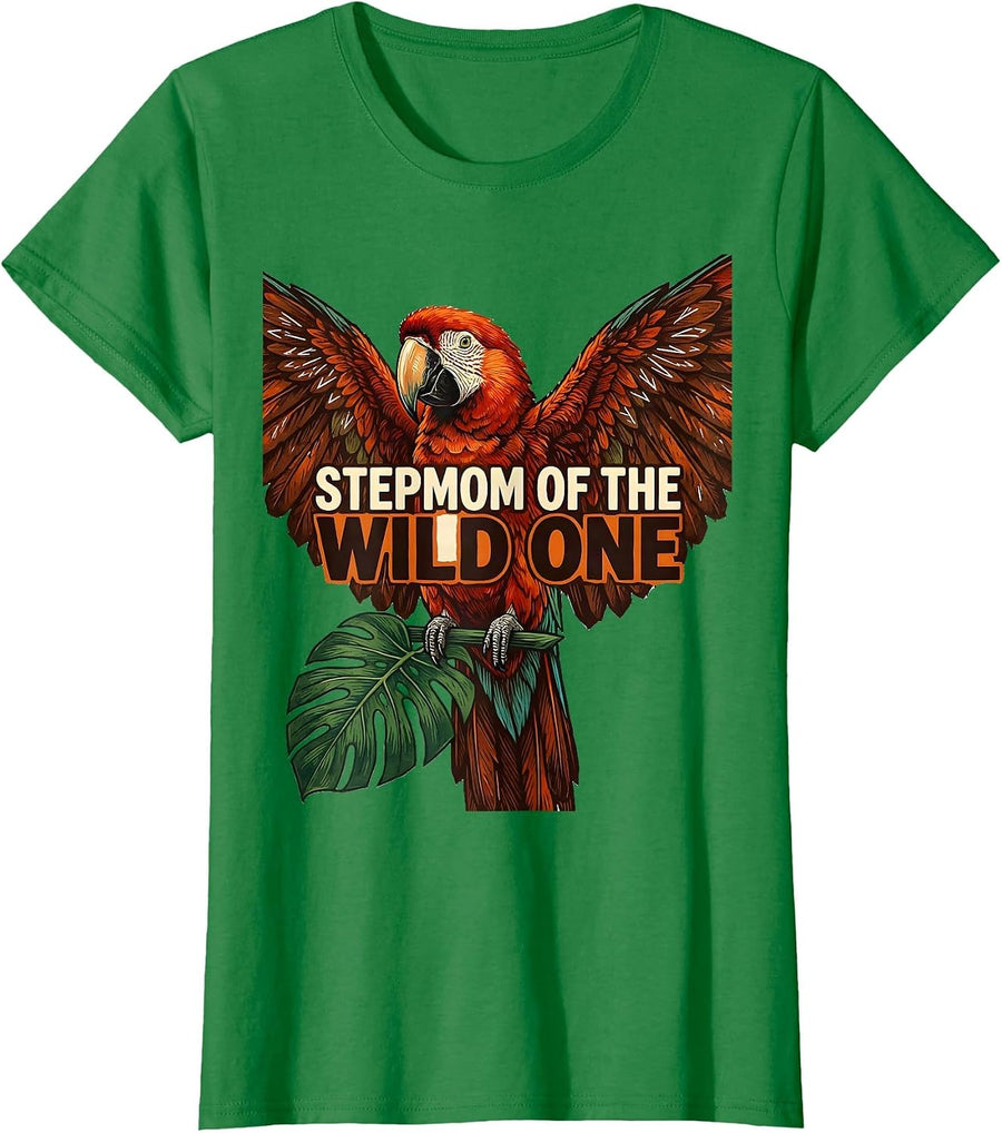 Women's Stepmom Of The Wild One Linocut Safari Jungle Birthday Gift T-Shirt - Kelly Green