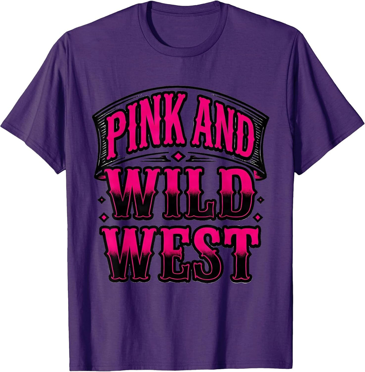 Men's Pink and Wild West Cowgirl Graphic Design T-Shirt - Purple