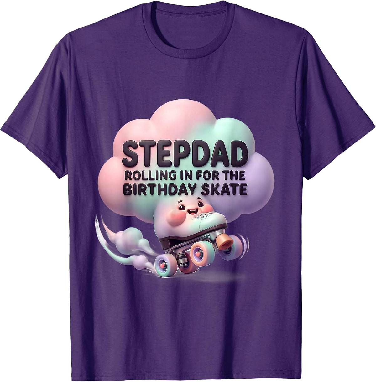 Men's Stepdad Rolling In For The Birthday Skate Cute Kawaii T-Shirt - Purple