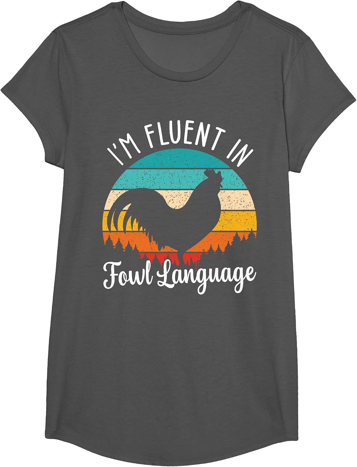 Fluent in Fowl Language Vintage Chicken Owner T-Shirt - Girls Asphalt Grey