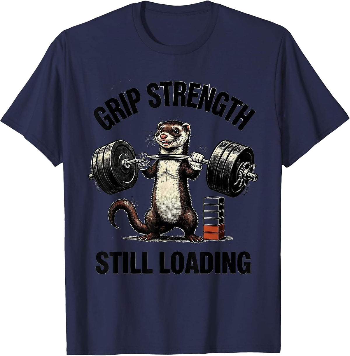Men's Grip Strength Still Loading Funny Animal Gym Ferret T-Shirt - Navy Blue