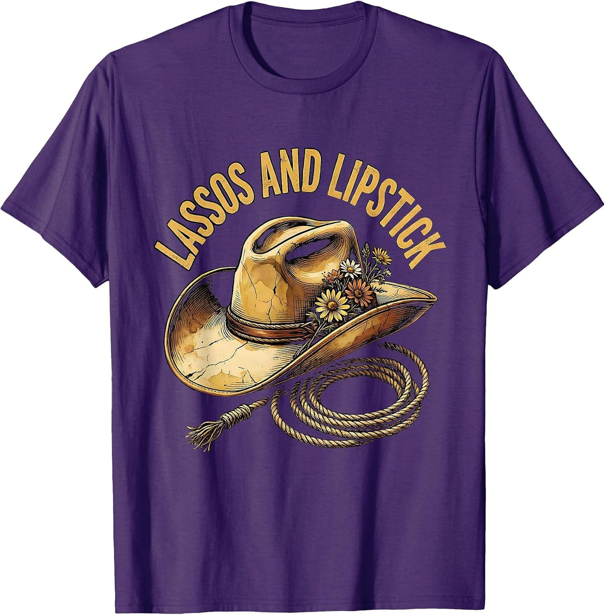 Lassos and Lipstick Cowgirl Graphic Design T-Shirt - Purple