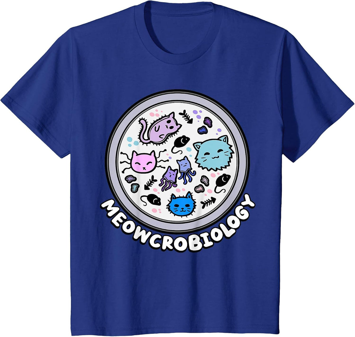 Meowcrobiology Microscopic Cats Science Pet School Biology T-Shirt - Royal Blue