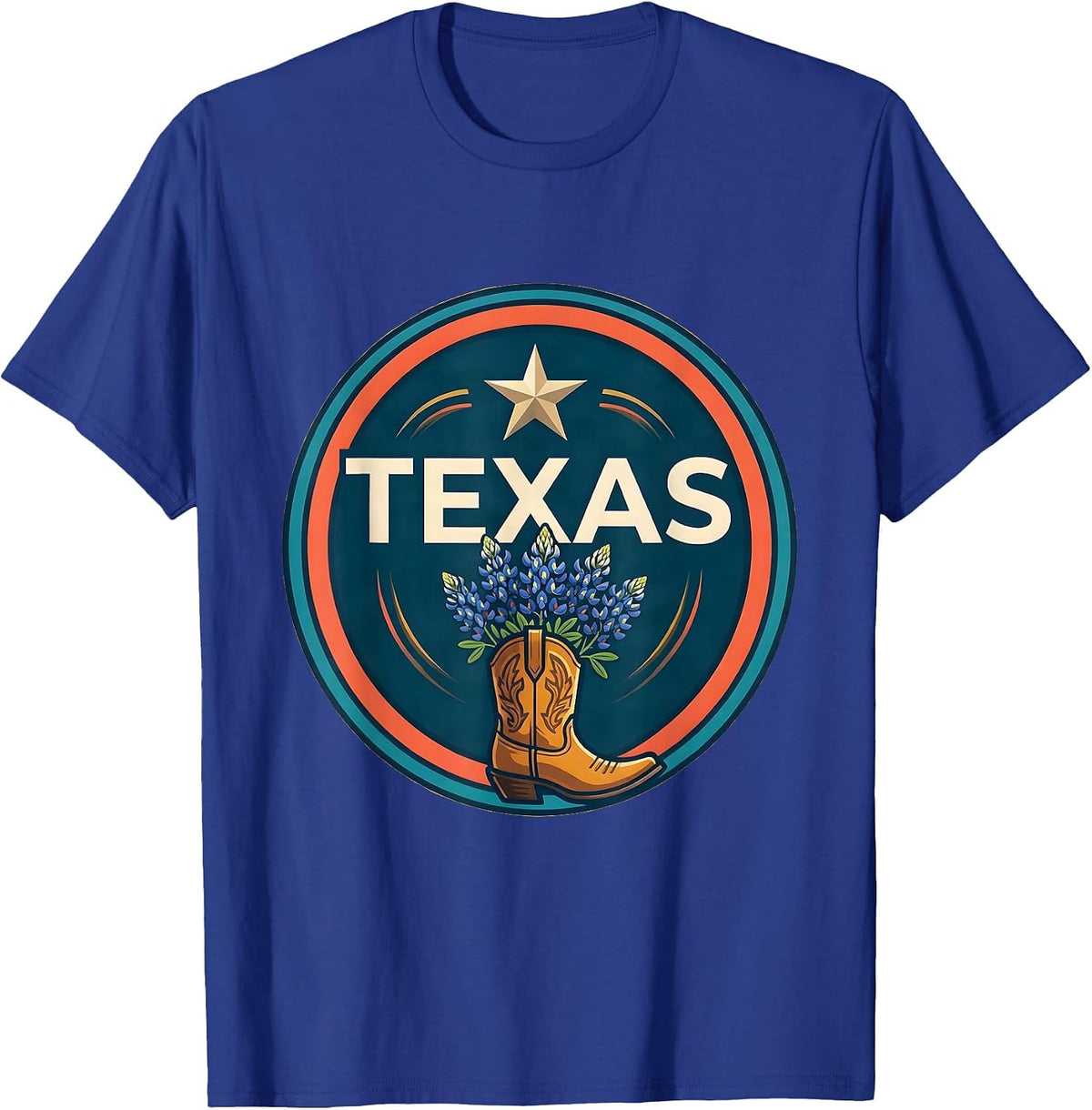 Men's Texas Western State Pride Cowboy Boot Badge Lone Star T-Shirt - Royal Blue