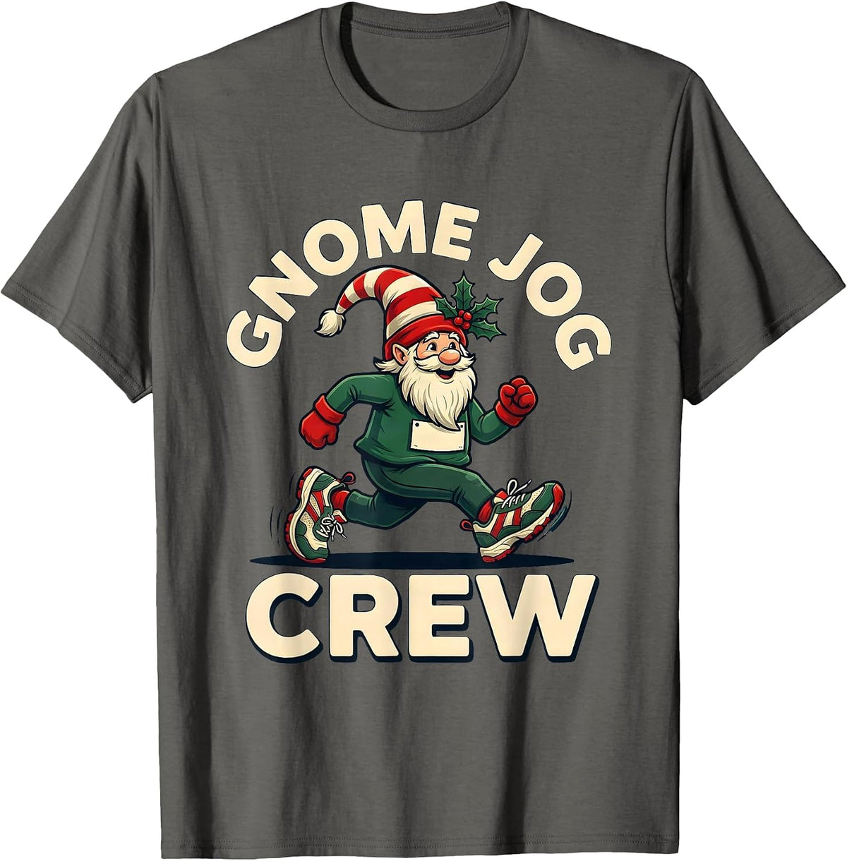 Men's Gnome Jog Crew Funny Christmas Run Runner 5k Squad Gift T-Shirt - Asphalt Grey